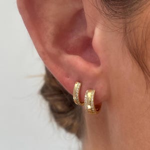 Wide Band Gold Hoop Earrings, Cubic Pave Gold Hoop, 925 Sterling Silver with 18k Gold plating, Simple Earrings, Minimalist Earrings