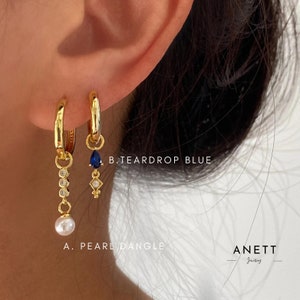 Sapphire Cubic Dangle Earrings with 925 Sterling Silver, Blue earrings, Gold Dangle earrings, Pearl Dangle earrings, Blue Sapphire hoops