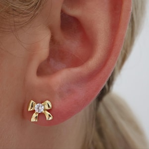 Bow Gold Stud Earrings, 925 Sterling Silver 18k gold plated, Ribbon Earrings, Cute Earrings, Gift for Her, Minimalist Gold Earrings