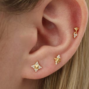 Sterling Silver Stud Earrings Set | 3-Piece of Minimalist Dainty 925 Silver Ear Studs | Hypoallergenic  Jewellery | Gift for Her