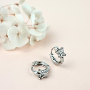 Small Silver Hoop huggie Earrings, 925 Sterling Silver Huggie Butterfly cubic Hoops, Minimalist Hoops, Second Earrings, Everyday Earrings