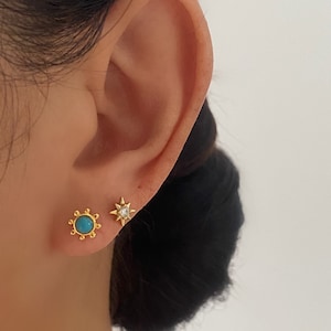Turquoise Gold Stud Earrings, 925 Sterling Silver 18k Gold plated, Helix Stud Earrings, Gift for Mum, Gift, Blue Earring Set, Minimalist
