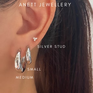 Curved Chunky Silver Hoop Earrings, Teardrop Gold Hoops, Modern Hoops, Basic Simple Hoops, Silver Earrings, Everyday Earrings, Gift for Her