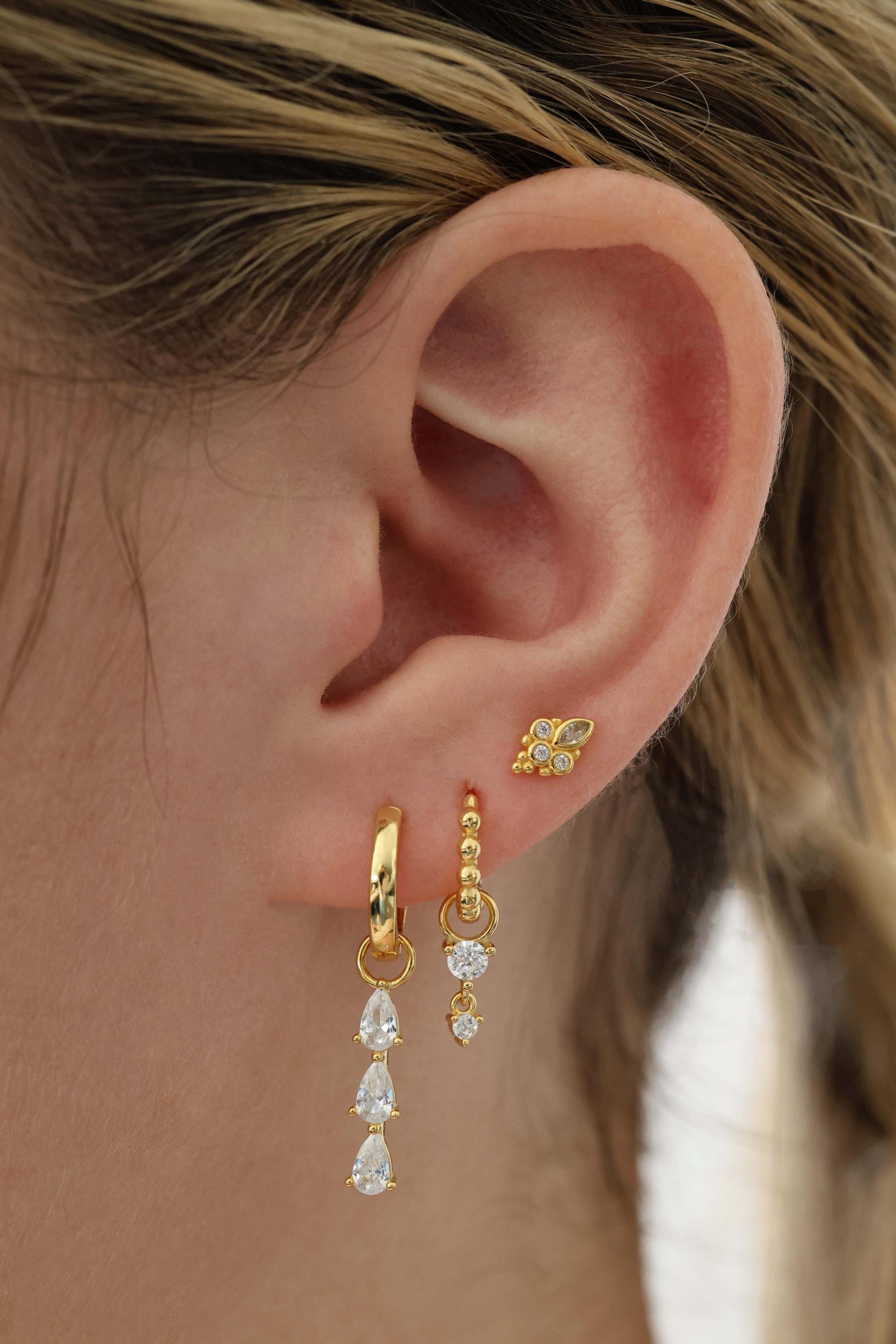 Gold Teardrop Earring Set: Sterling Silver Cubic Zirconia Stacks