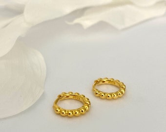 925 sterling silver Gold Basic Hoop Earrings, Dainty bead Small Gold Huggie Hoop, Tiny Gold Huggie, 18k Gold plated, Simple Earrings