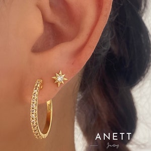 25mm Gold Silver Hoop Cubic Earrings, Silver Big CZ Paved Hoop Earrings, 18k Gold Plated, Gift for Her, Sparkle Hoop Earrings, Silver Hoops