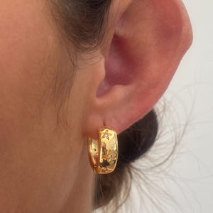 Star Gold Hoop Earrings, Chunky Gold Starburst Hoop, Wide band Gold Hoops, 18k Gold Plated, Gold Earring Stacks, Gift for Her, Boho earrings