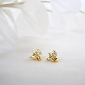 925 Sterling Silver with 18k Gold Plated Stud, Helix Gold Stud, Tiny CZ Stud Earrings, Minimalist Stud, 16G Stud, Cartilage Stud, Gift