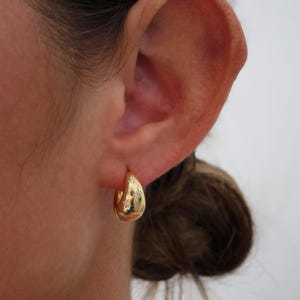 Chunky Gold Hoop Earrings, Thick Celestial Gold Water droplet Hoop Earring, Chubby Gold Hoop, 18k gold Plated, Big Gold Hoop, Gift for Her