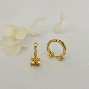 T Cubic huggie Hoops, Cubic Gold Earrings, Sparkle T Earrings, Cubic Paved Gold Hoops, 18k Gold Earrings, Minimalist Earrings, Gift for Her