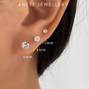 925 Sterling Silver Cubic Stud, Dainty Diamond Cubic Stud, Basic Stud Earrings, Helix Stud, Cartilage Stud, Minimalist Stud, Silver Earrings