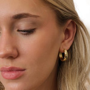 Chunky Gold Hoop Earrings | Star Inlaid Celestial Hoops