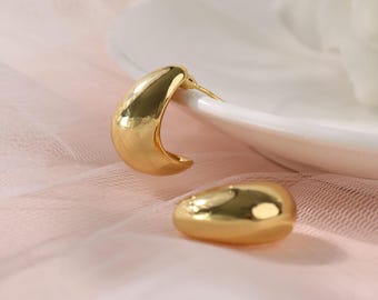 Gold Waterdrop Stud Earrings | 18k Plated Dome Drop