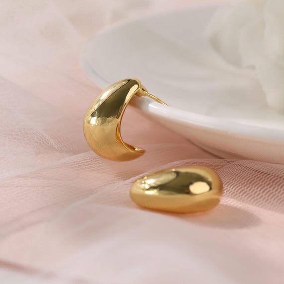 Boucles D'oreille Plaqué Or 18 Carats - Forme Goutte D'eau, Tendance 2024 - Neuf Avec étiquettes