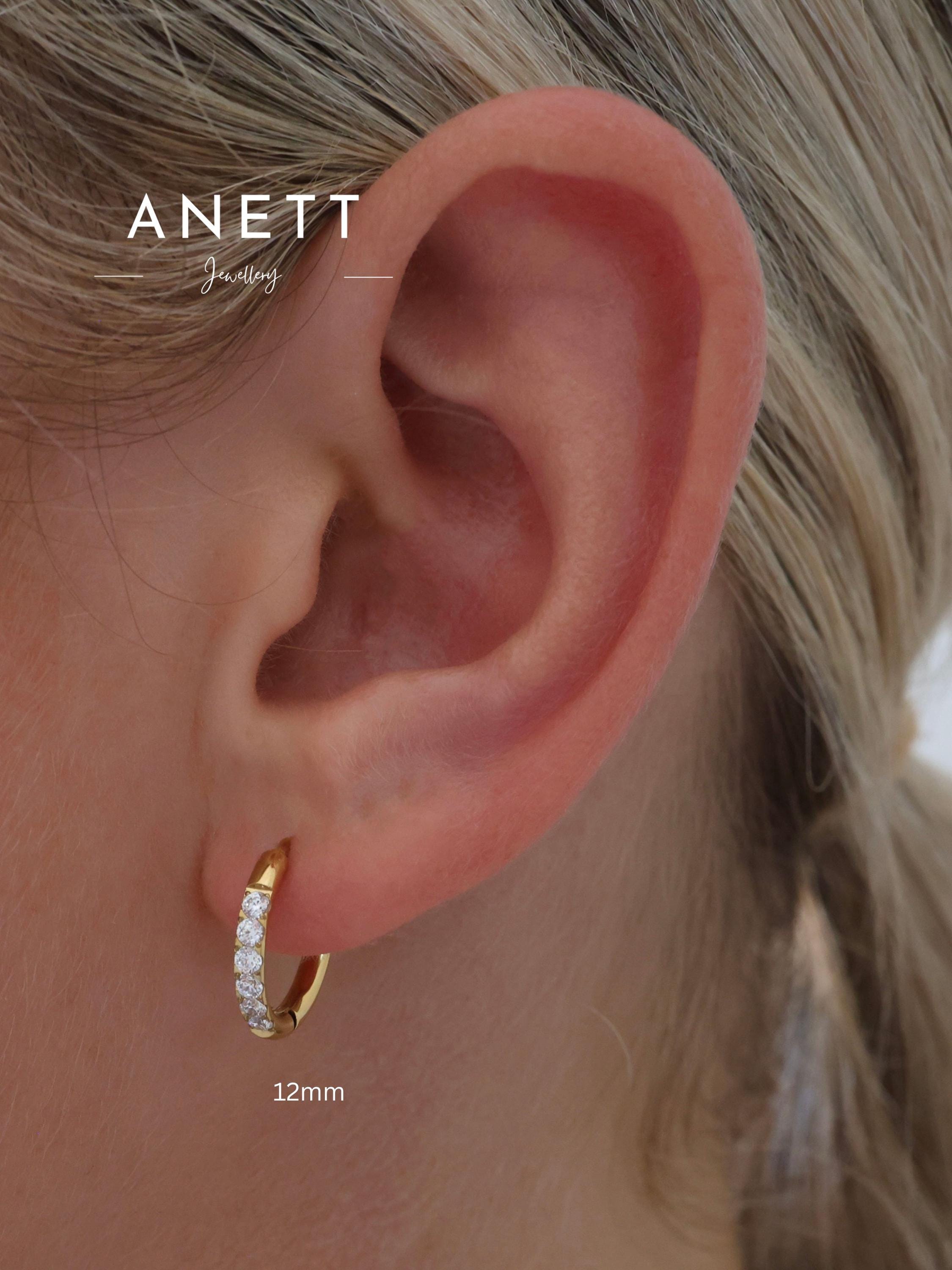 thumbnail image 2 of Huitan 18k Yellow Gold Plated Hoop Earrings With Cubic Zirconia – Dangle/Drop Charm Style – Women's Jewelry 2 of 4
