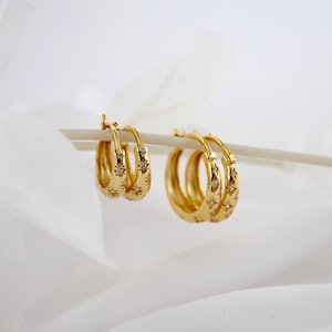Gold Hoop Earrings, Star Celestial Small Gold Huggie, 925 Sterling Silver Hoops, Celestial, Dainty, Ear stack, Thick Gold Hoop, Gift for Her