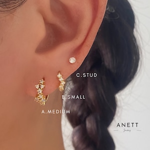Gold Diamond CZ huggie Hoop Earrings, Cubic Paved Gold Earrings, 925 Sterling Silver Stud, Tiny Gold Hoop, 18k Gold plated, Gift for Her