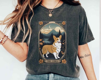 Gift for dog mom, tarot card corgi flower shirt, Comfort Colors® cute dog lovers gift shirt, funny dog shirt, dog owner women shirt, pet mom