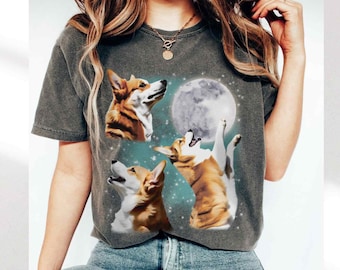 Gift for corgi dog mom, corgis howling moon Comfort Colors® t-shirt, funny corgi dog meme shirt, pet mom, dog owner women shirt, funny dog