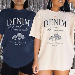 Camisas de fiesta temática de despedida de soltera con temática de mezclilla y diamantes, camisas personalizadas para despedida de soltera, cóctel, club social, regalo de lujo para despedida de soltera.