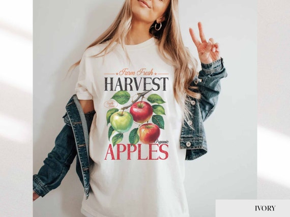 Apple Harvest Farm Fresh Produce Shirt Vintage Fruit Crate Graphic Tee Apple Orchard Shirt Nostalgia Retro Aesthetic Farmers Market Tee