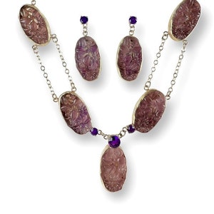 Sterling Silver Amethyst Necklace with Matching Earrings | Elegant Amethyst Necklace and Earring Set