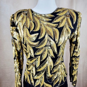 O.R. Silk Fashions LTD Vintage 90&#39;s Black Silk Sequin Evening Top | Black Silk Sequin Top | Vintage Black Sequin Top