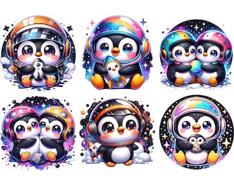 Kawaii astronaut pinguïn clipart png-bundel (commercieel gebruik)