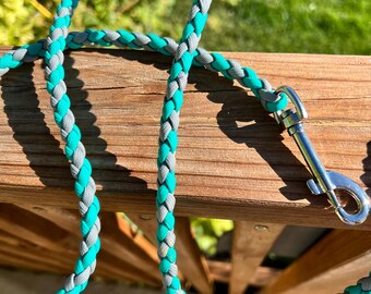 Hand braided parachord leashes and collars.