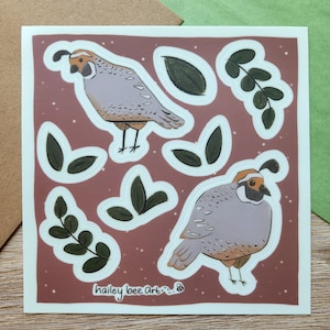 Quail and Leaves Matte Vinyl Sticker Sheet