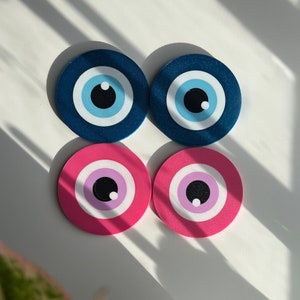 4pc Evil Eye Coaster | Ojo Coaster | Pink | Blue Coaster | Home Decor | Unique Coaster | Gift | Desk Essential | Home  | Latinx Gifts