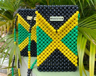 Jamaica Bag, Beaded Cellphone Shoulder Bag, Beaded Phone Case Bag, Everyday Bag, Crossbody Phone Bag, Mobile Phone Bag, Beaded Crossbody Bag