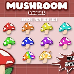 CUTE MUSHROOM BADGES for Twitch, Youtube, Discord | Bit Badges | Cheer Badges | Twitch Sub Badges | Mushroom | Fairycore