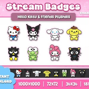 Kitty and Friend Plushie Badges for Twitch,Kick,Discord | Instant Download | Bit Badges | Cheer Badges | Sub Badges | Stream Badges | Cute