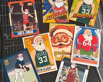 Santa Claus Gag Parody Trading Card Set of 8 Different Sports Trading Cards