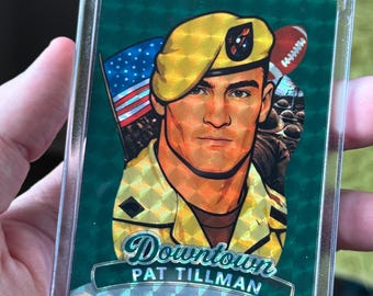 Cartão colecionável Prizm Refractor verde, arte de fã de Pat Tillman