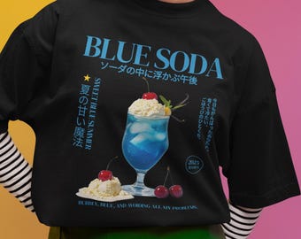 Japan Blue Soda T-shirt, 90s anime shirt, Japanese Streetwear, Harajuku japanese grunge, Japan Retro dessert shirt, Japan fashion Nostalgia