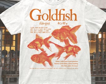 Goldfish T-Shirt, Japanese Kingyo Fish Field Guide Tee, Aquarium Lover Gift, Retro Wildlife Study Vintage Nature Beachy Comfort Colors Shirt