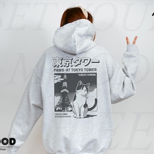 Japanese Cat Tokyo Hoodie, Retro Manga Anime Hoodie, Harajuku Hoodie, Japanese Streetwear, Kawaii Cat Oversized Y2K Hoodie, Anime Lover Gift image 6