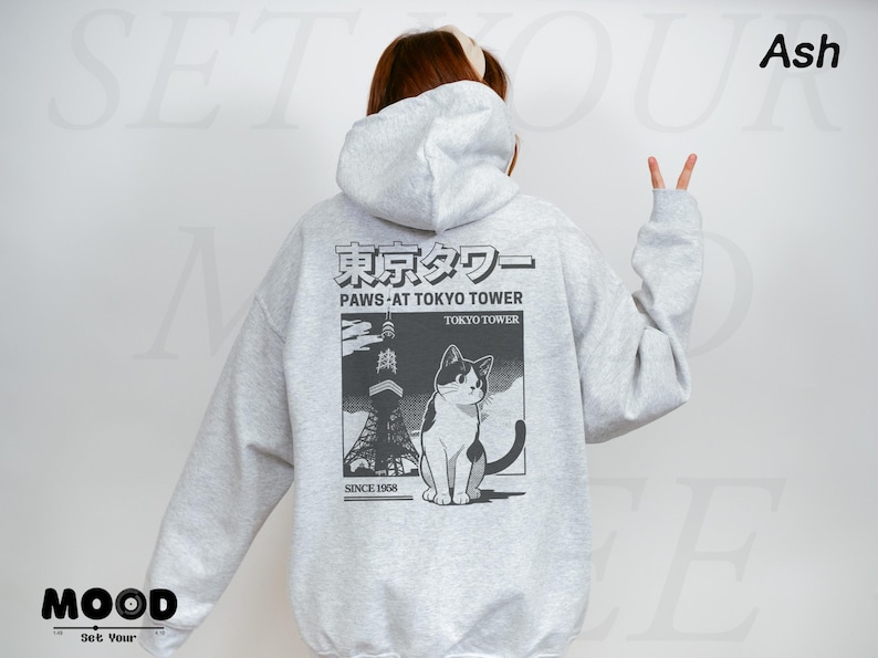 Japanese Cat Tokyo Hoodie, Retro Manga Anime Hoodie, Harajuku Hoodie, Japanese Streetwear, Kawaii Cat Oversized Y2K Hoodie, Anime Lover Gift image 6