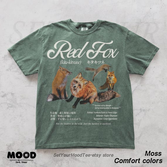 Hokkaido Red Fox T-Shirt, Japanese Retro Kitsune Fox Tee, 90s Wildlife Graphic Shirt, Forest Nature Animal Outdoor Gift, Harajuku Streetwear