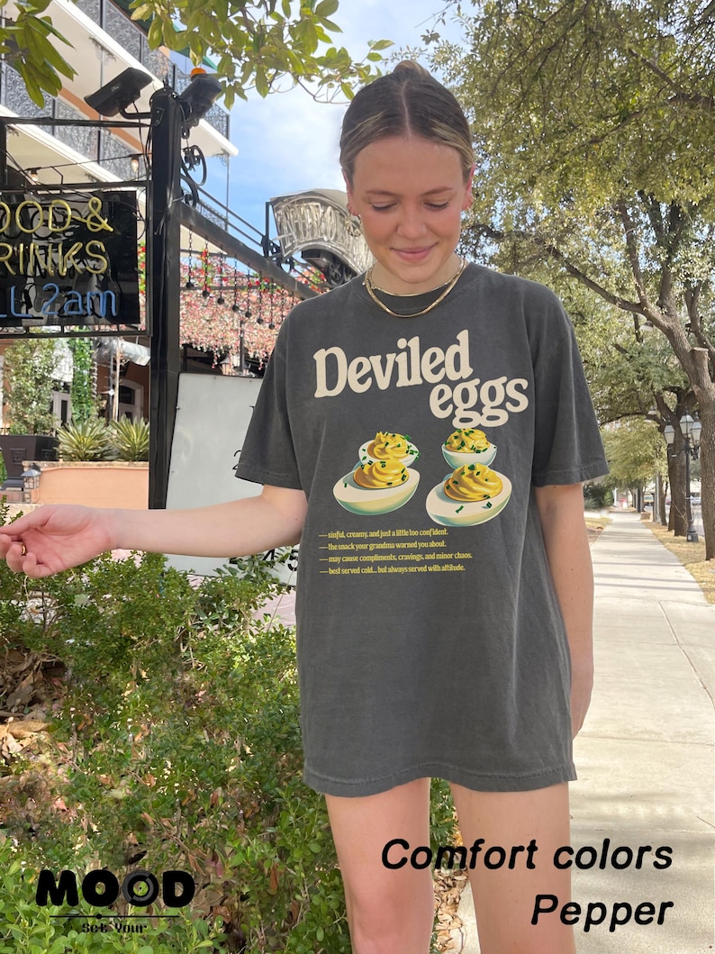 Deviled Egg Shirt, Funny Food Shirt, Retro Food Graphic Tee, 90s Aesthetic Vintage Tee, Retro Nostalgia Tee, Fall Family Dinner Foodie Gift image 3