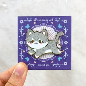 Leaping Snow Leopard Enamel Pin