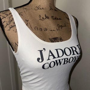 Jadore cowboys tank top, I love cowboys shirt, white summer crop top, western wear, country concert, Kendall Jenner tshirt image 2