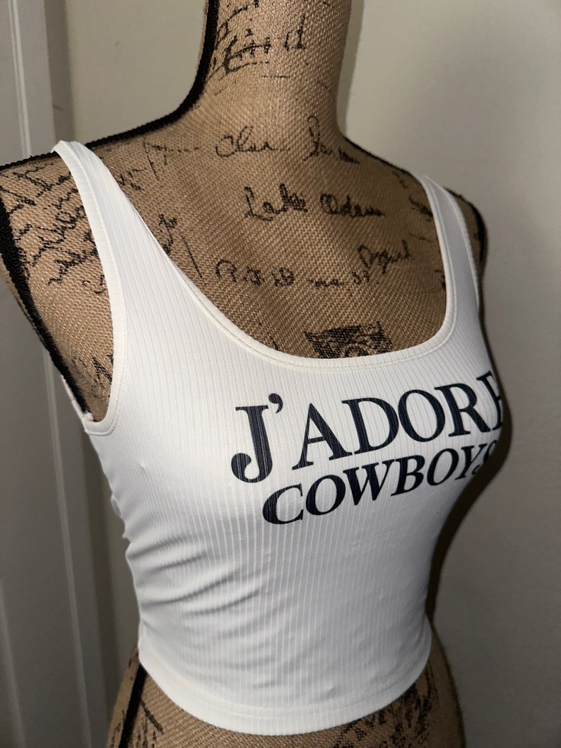 Jadore cowboys tank top, I love cowboys shirt, white summer crop top, western wear, country concert, Kendall Jenner tshirt image 2