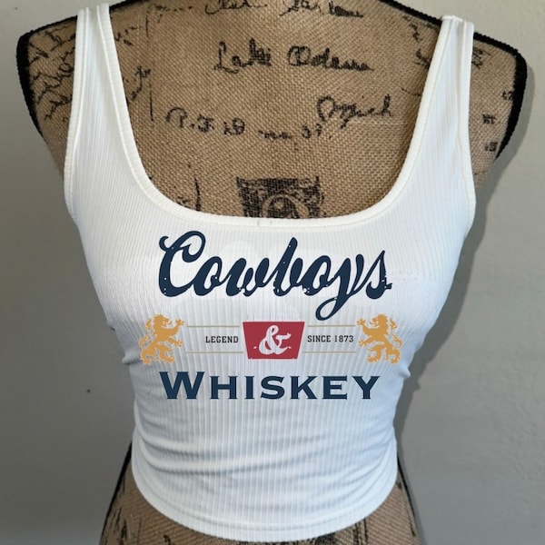 Cowboys and Whiskey shirt, beer tank top, white summer crop top, country concert outfit, coors tshirt