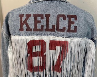 Custom Denim Football Jacket: Personalized Fringe Team Apparel