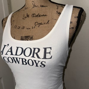 Jadore cowboys tank top, I love cowboys shirt, white summer crop top, western wear, country concert, Kendall Jenner tshirt image 3