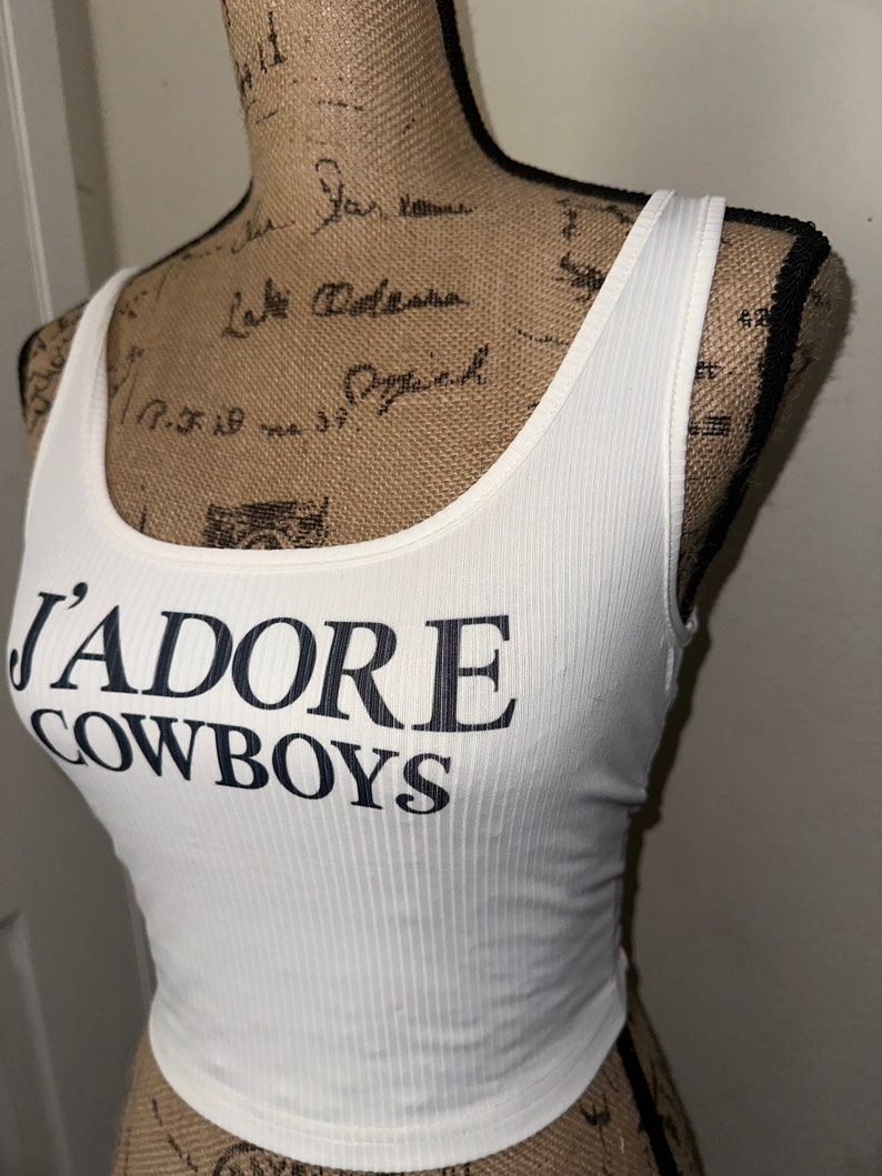 Jadore cowboys tank top, I love cowboys shirt, white summer crop top, western wear, country concert, Kendall Jenner tshirt image 3