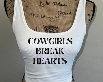 Cowgirls Break Hearts Crop Tank Top - Western Concert Wear